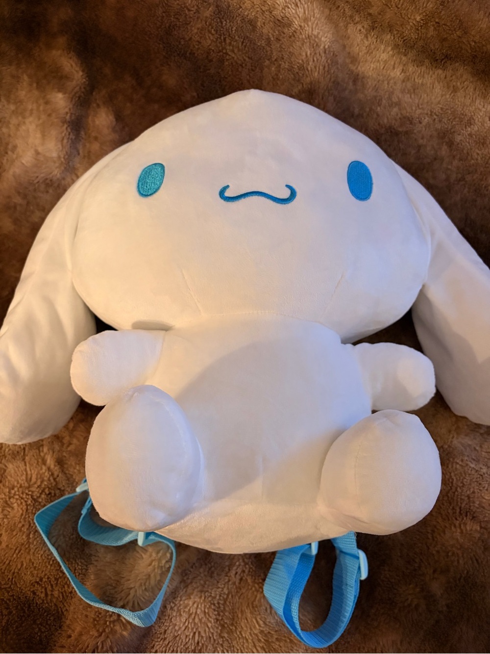 White Plush Cinnamoroll Backpack with Bright Blue Accents for Kids